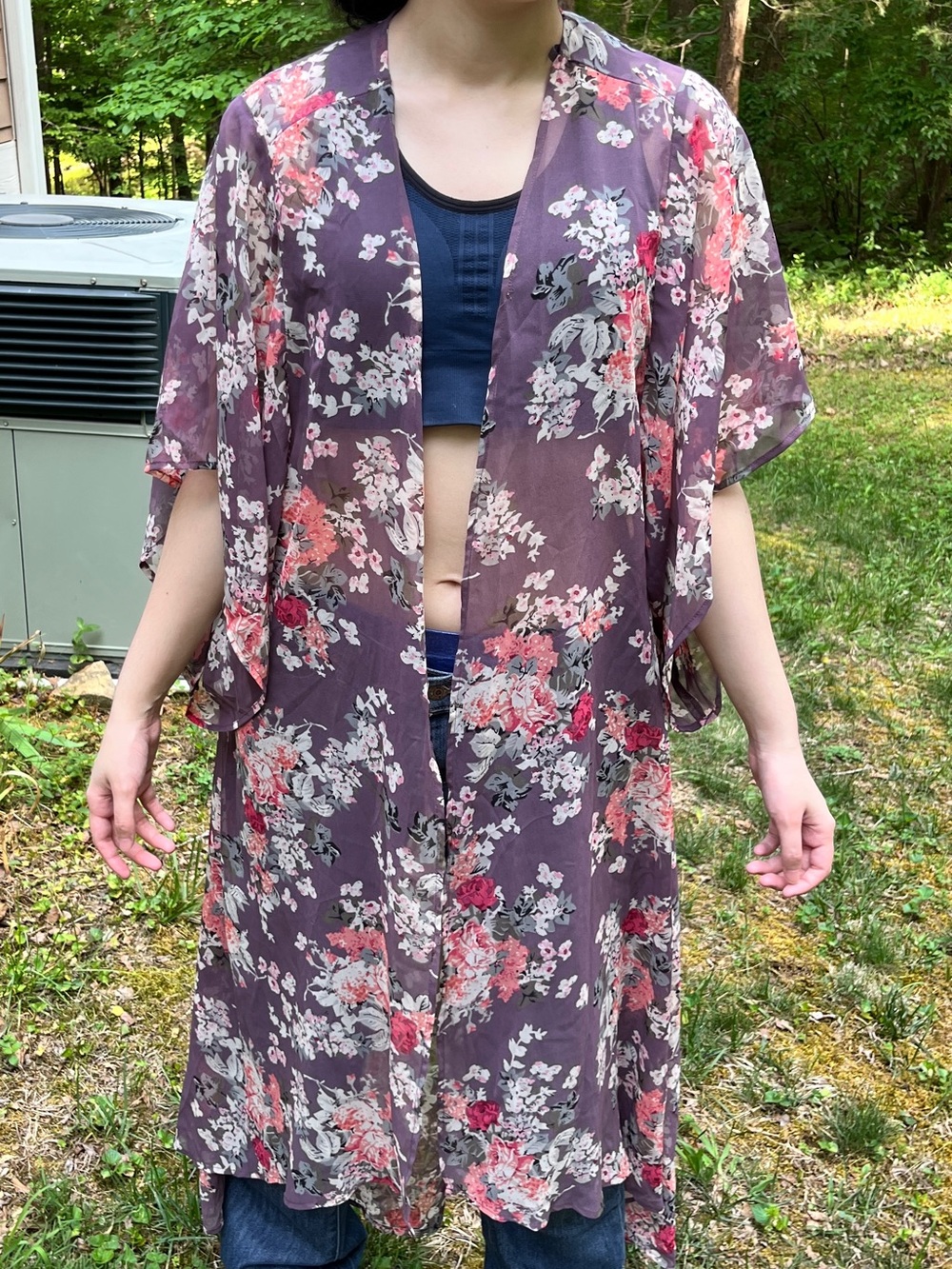 Band of Gypsies Plum Floral Sheer Kimono with Pink Accents